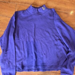 Woman's Vintage NFL Mock Neck Purple Vikings Long Sleeve Crop Top Shirt - Size L